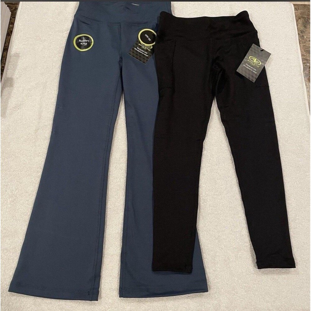 Set Of 2 Athletic Works Girls Leggings Pants Size Small 6-6x NWT Blue Black